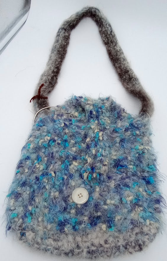 Hand Crocheted & Felted Llama Shoulder Bag by The Joy of Llamas – Silver, Purple & Blue Sparkle