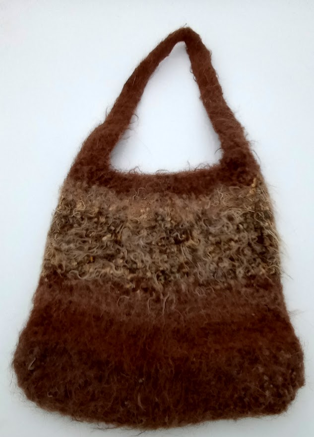 Hand Crocheted & Felted Llama Bag by The Joy of Llamas – Brown with Gold & Aquamarine