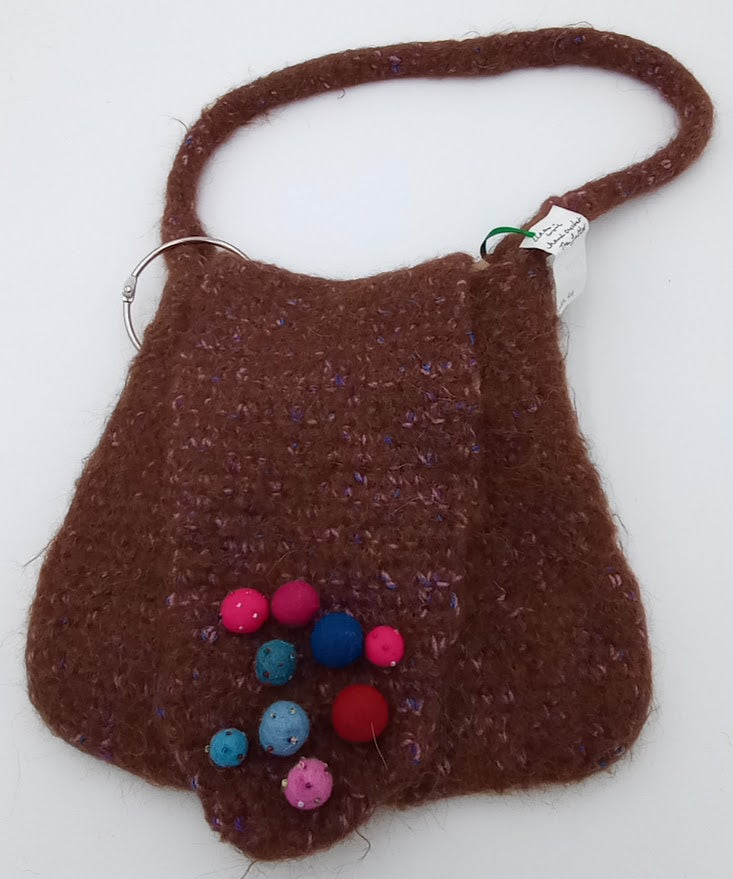 Hand Crocheted & Felted Llama Bag by The Joy of Llamas – Brown with Felted Bead Flap