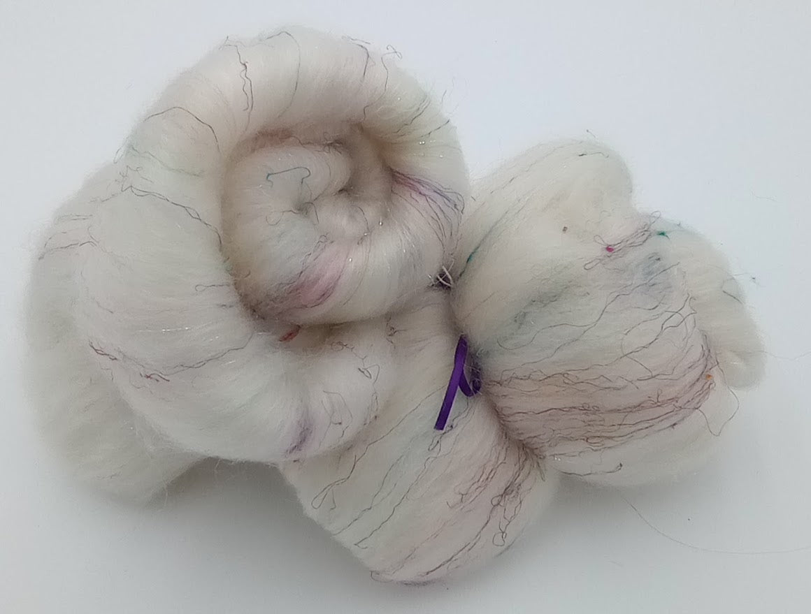 Confetti Cakes Batt – White Merino & Silk with Sari Silk Pops of Color
