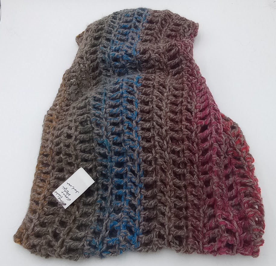 Hand Crocheted Infinity Scarf by The Joy of Llamas – Gray Llama with Rainbow Accents