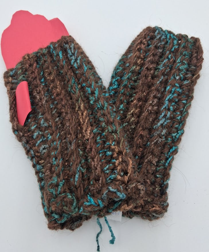 Hand Crocheted Fingerless Gloves — Brown Llama, Aquamarine & Copper | The Joy of Llamas