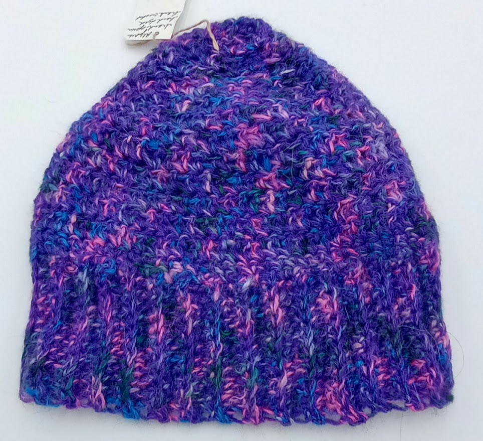 Hand Dyed, Hand Spun & Hand Crocheted Alpaca Beanie — Pink & Purple | The Joy of Llamas