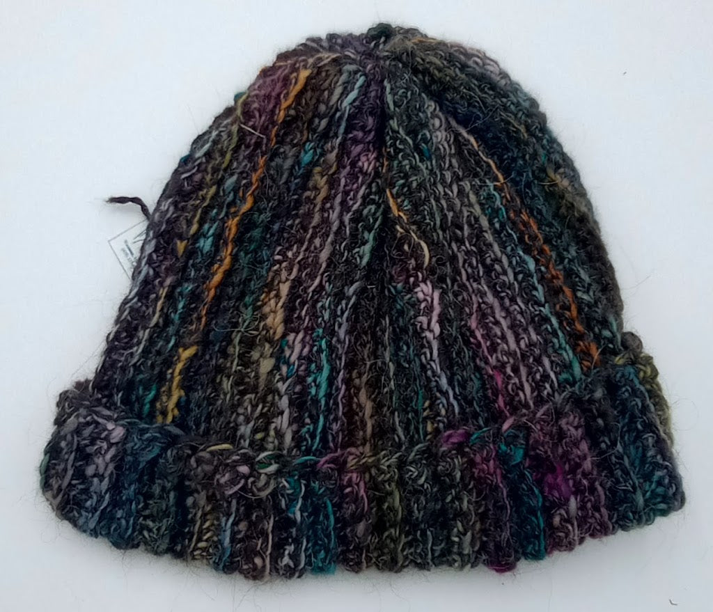 Hand Crocheted Hat — Dark Brown Llama & Striped Acrylic | The Joy of Llamas