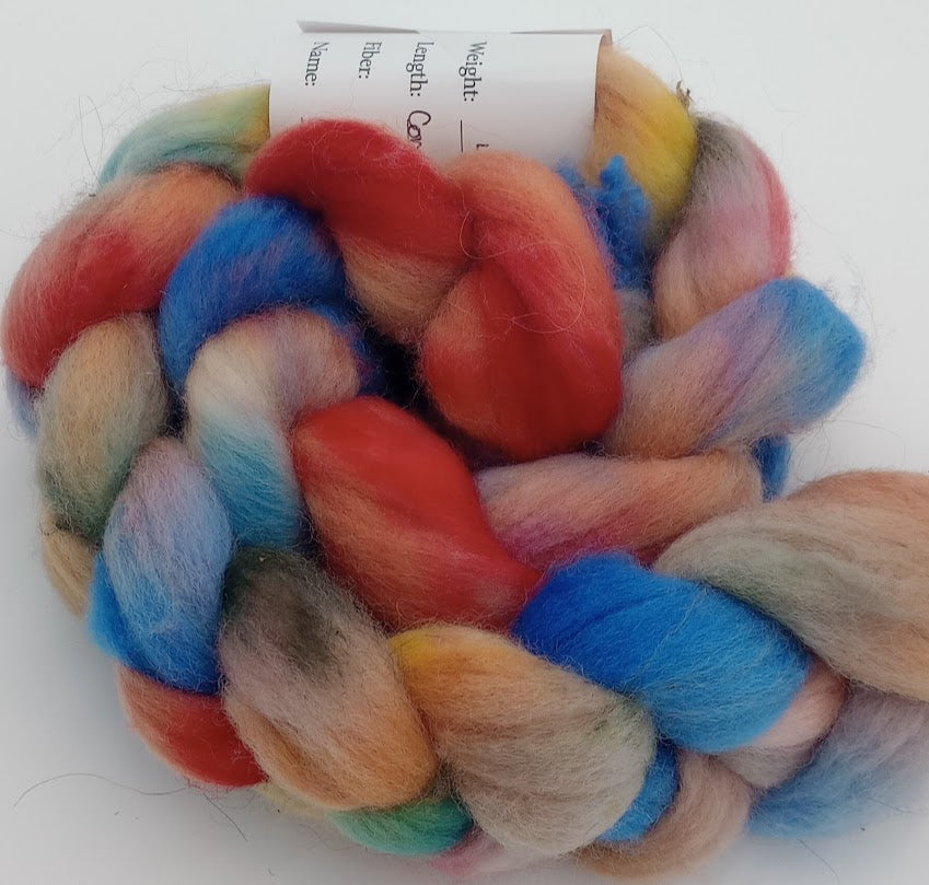 Parade — Indie Dyed Corriedale Cross Roving Braid.