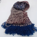 Hand Crocheted Millspun Alpaca Scarf by The Joy of Llamas – Beige, Blue, Mauve & Indigo