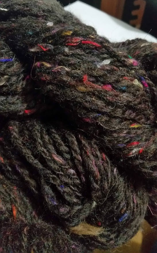 Shanghai Nights – Handspun Coopsworth Wool Silk Thrum Aran Yarn