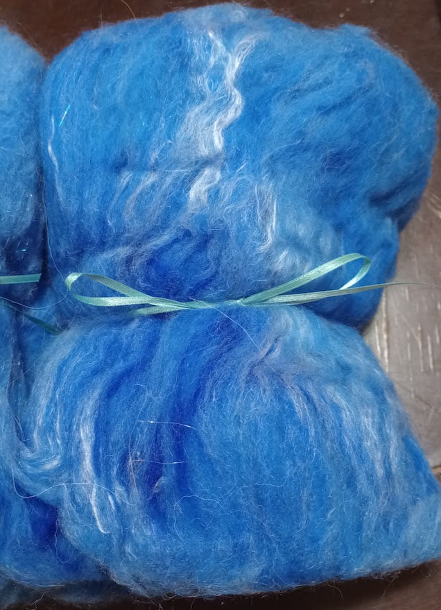 Wild Blue Yonder Batt – Merino & Corriedale with Tencel Sheen & Angelina Sparkle